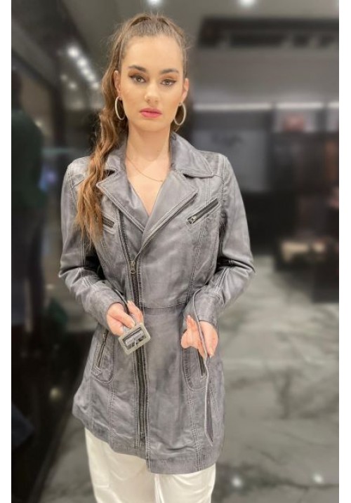 Dámsky kožený kabát SARA grey 86